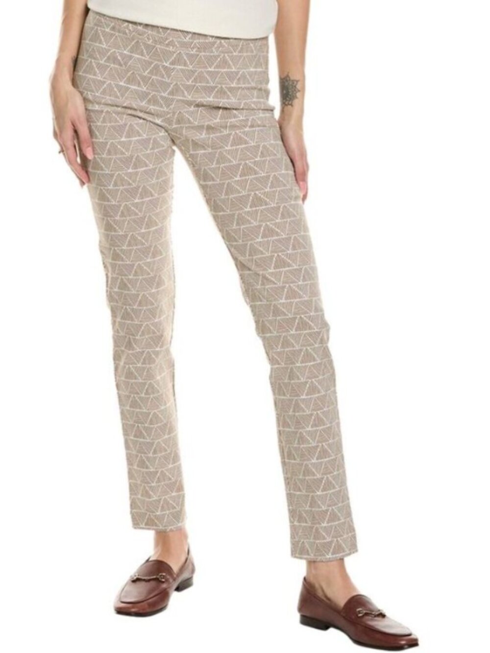 J McLaughlin Masie Pants Trouser Beige White Geometric Stretch Ankle Cropped 6